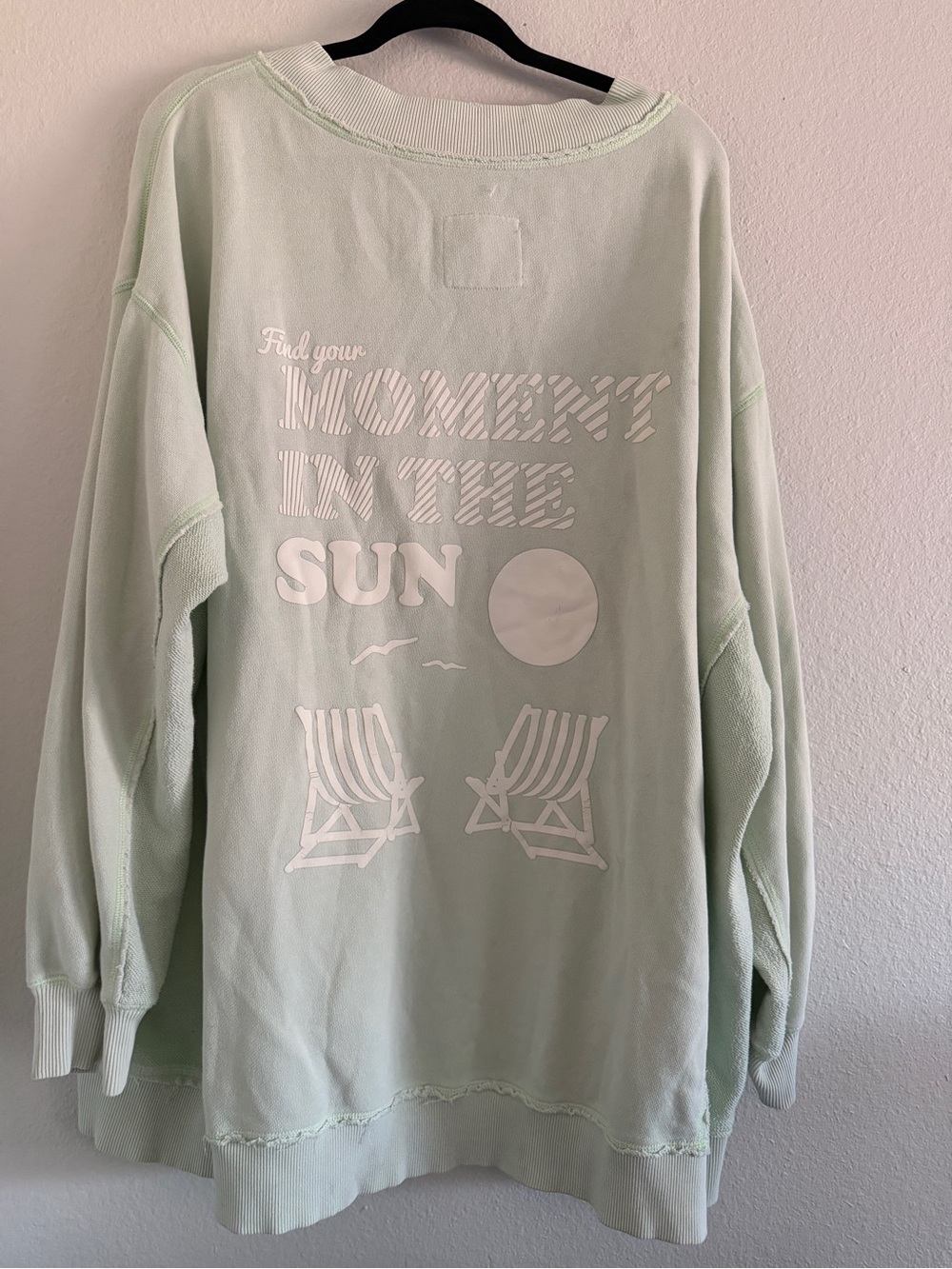 Aerie Oversized Sweatshirt V Neck Cotton Light Green Comfy - Picture 3 of 6